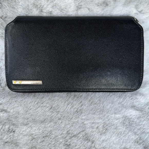 Cartier Santos Black Leather Zip Around Wallet P0077 - Picture 1 of 12